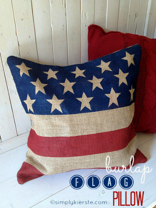 Burlap Pillow painted with American Flag design
