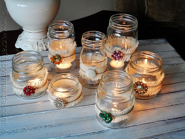 Candle Luminaries with Burlap Ribbon