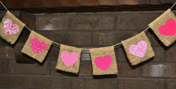 Burlap Banner with painted hearts