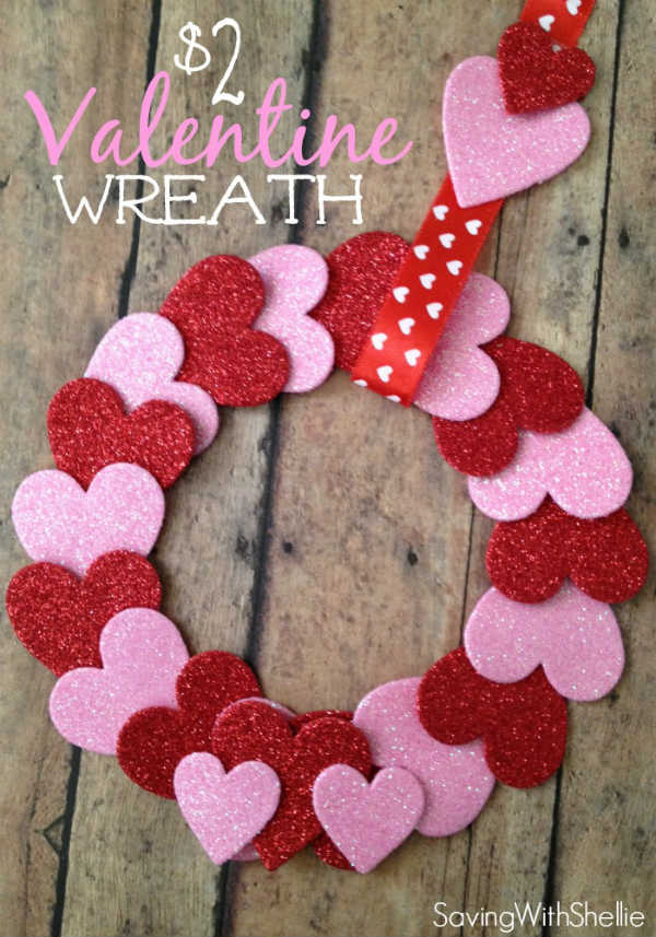 DIY Wreath for Valentines Day made with Hearts