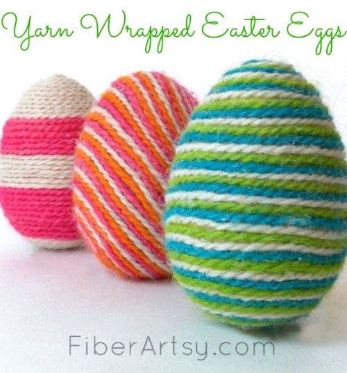 Wrapping Easter Eggs with Colorful Yarn