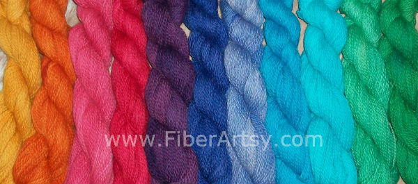 Skeins of Merino Sheep Wool and Alpaca Yarn Dyed with Jacquard Acid Dyes in Solid Colors