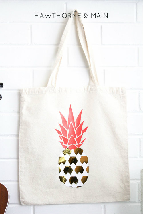 Pineapple Vinyl Transfer Printed Tote Bag