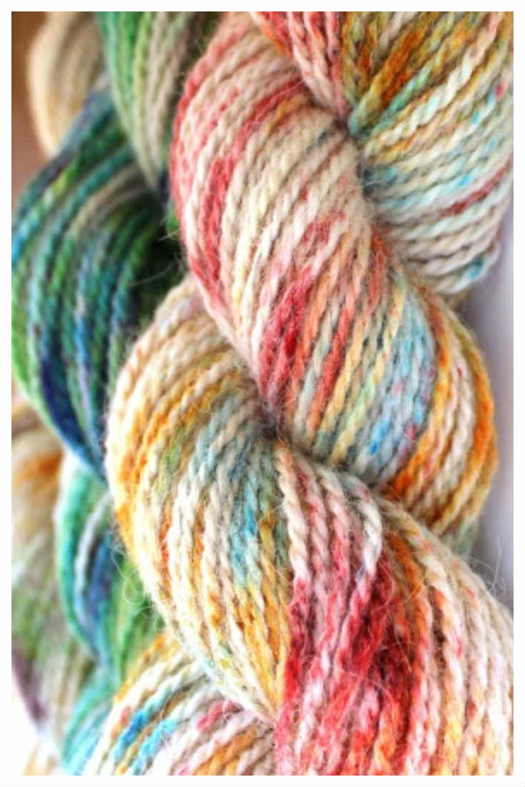 Speckle Dyed Alpaca Yarn. This yarn was dyed with Kool Aid food coloring using the sprinkle dyeing method