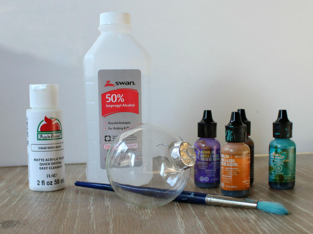 Supplies for painting Alcohol Ink Ornaments
