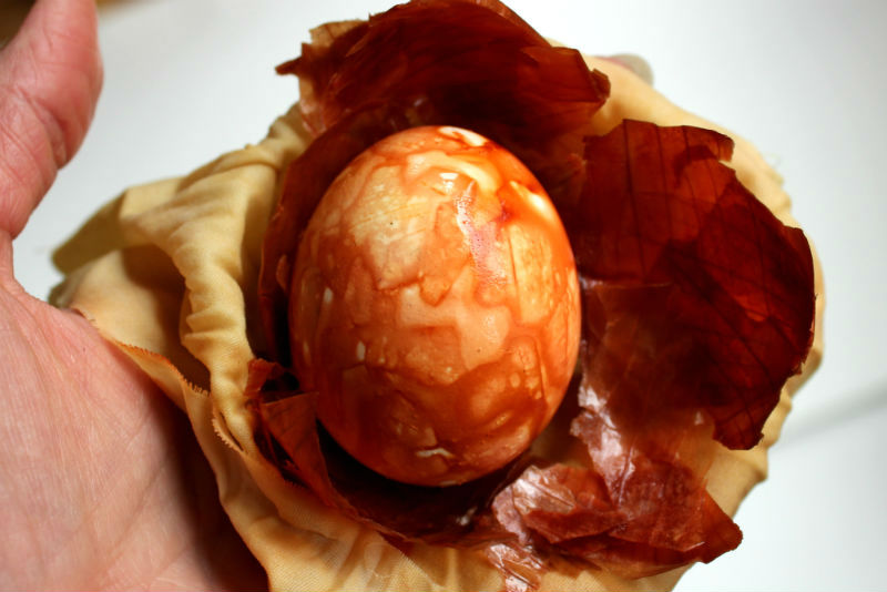 Unwrapping the natural dyed Easter Eggs