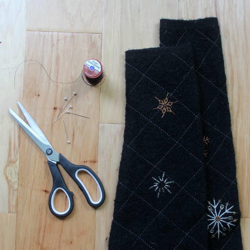 Sewing Supplies for Making a Wine Sleeve from an Old Sweater