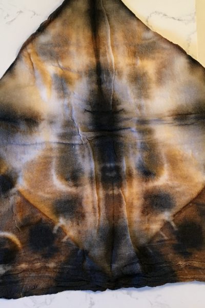 Triangle Folded Towel Dyed with Acorns and an Iron Modifier