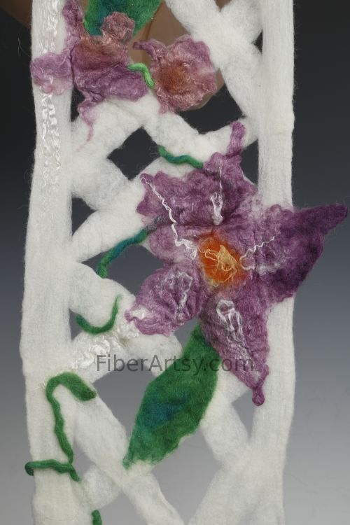 Felted Wool Scarf with Felt Flowers