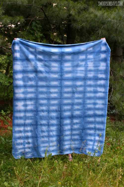 Indigo Dyed Blanket. Shibori or Tie Dyeing