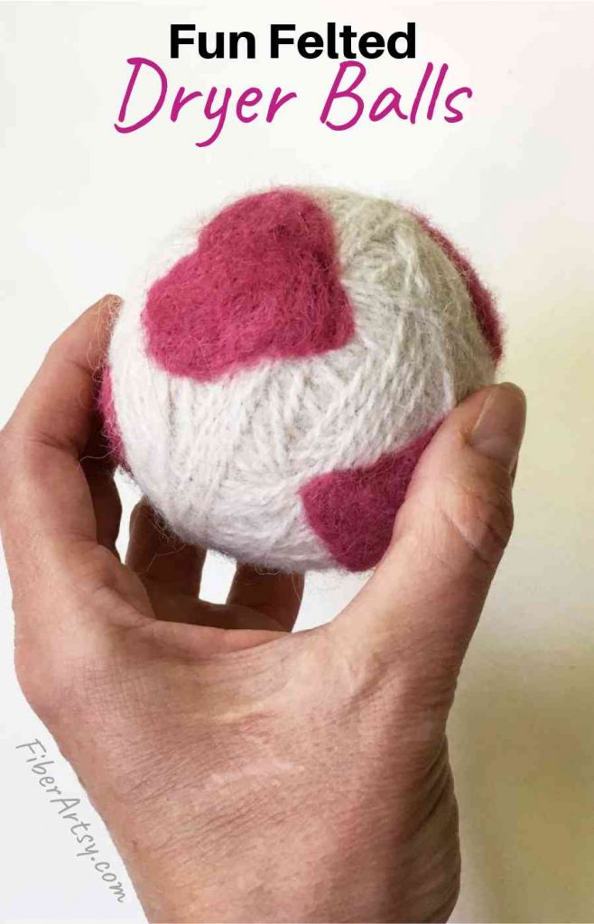 DIY Wool Dryer Balls with Needle Felted Designs.