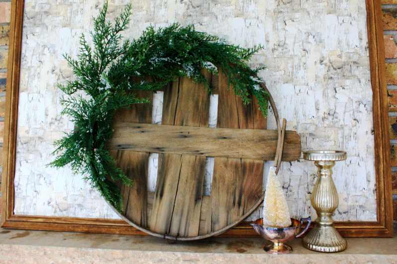 Christmas Wreath made with a Bushel Basket and Fresh Greenery