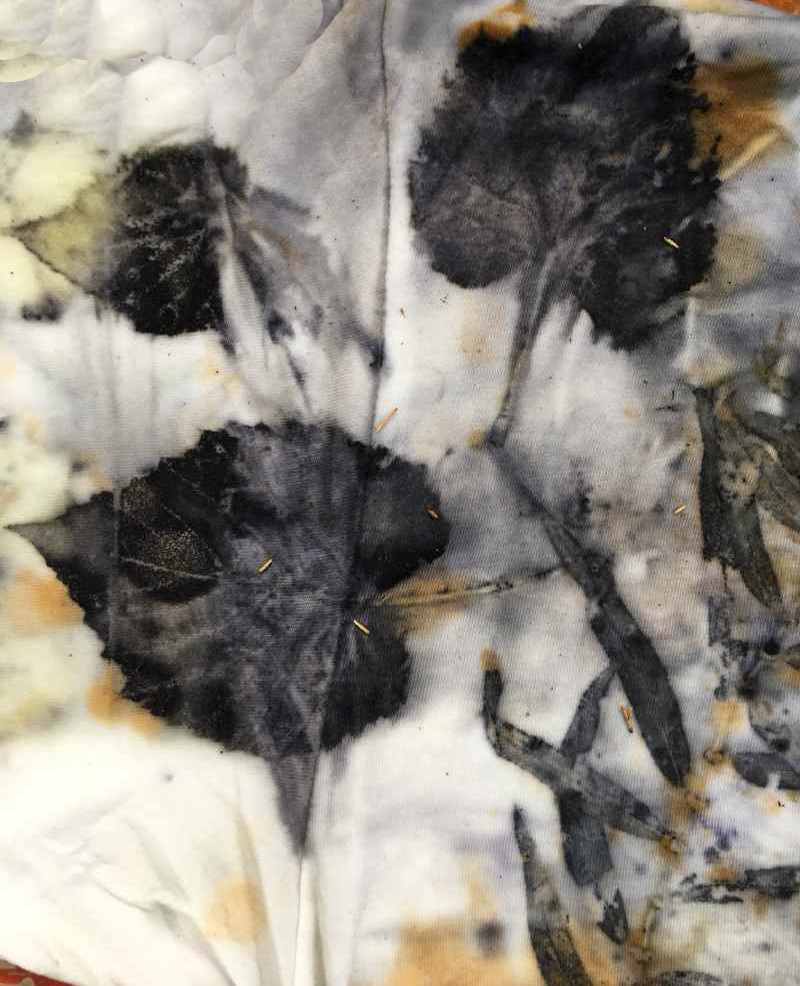 Grape Leaves dipped in Iron and eco printed on Cotton Fabric