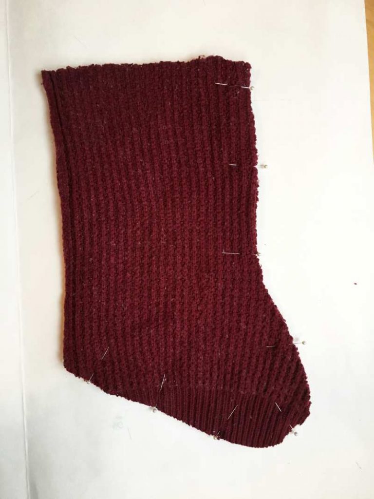 Making a DIY Christmas Stocking from a Sweater - Pinning the Stocking pieces together