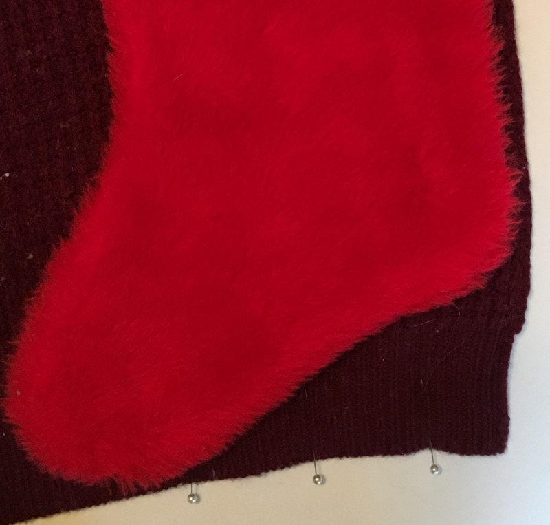 Placement of Christmas Stocking on the Sweater
