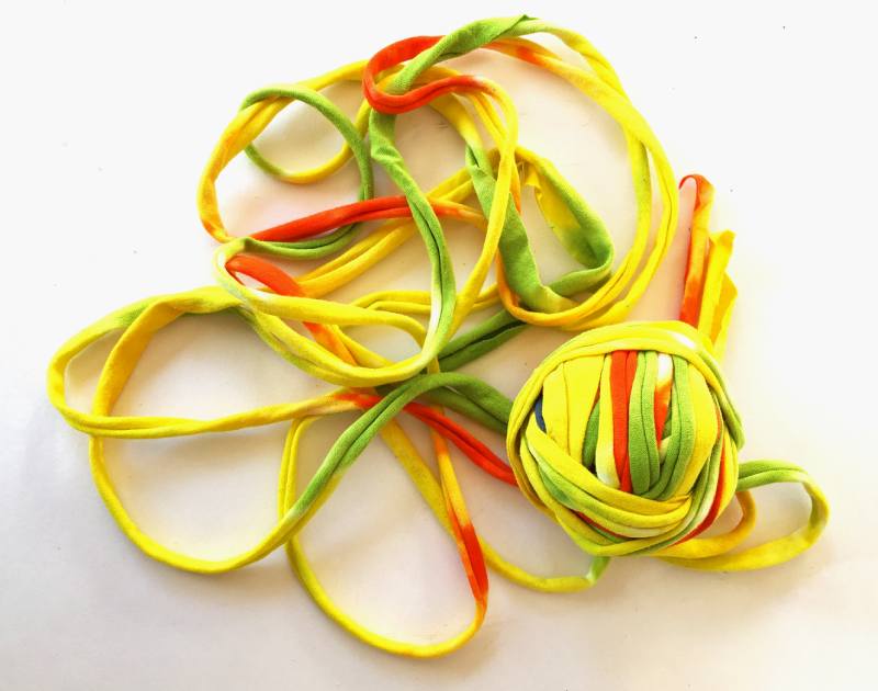T Shirt yarn made from a Tie Dyed Tee