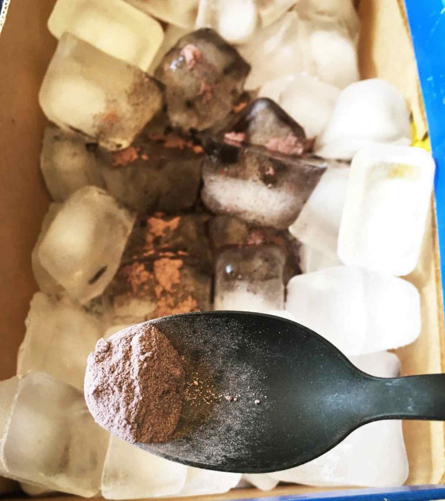 Sprinkle the mx dye on the ice
