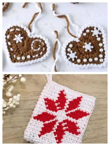 Crochet Christmas hearts, a red crochet star