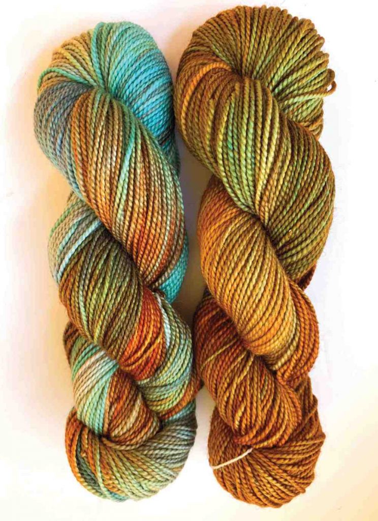 image of two skeins of hand dyed yarn